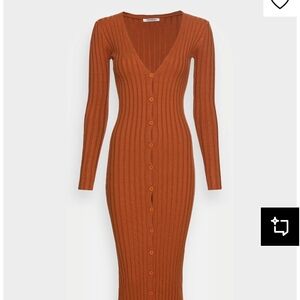 Elegant Long Sleeve Button-Down Dress in Rust